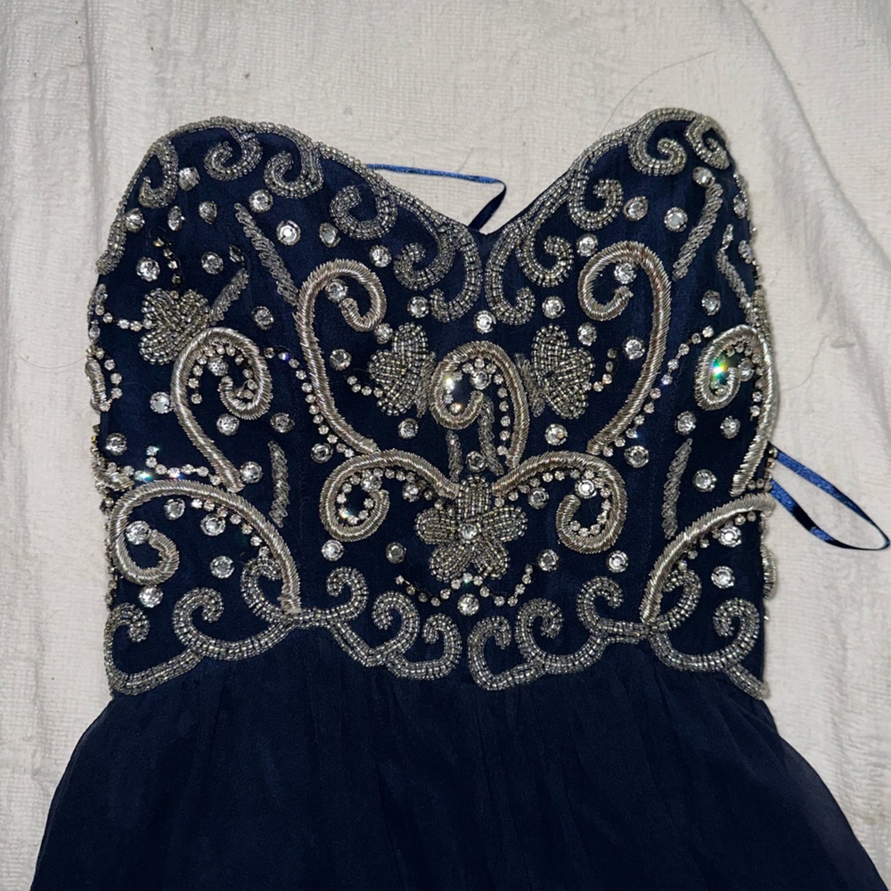Sean Collection: Navy Blue Homecoming/Prom Midi Dress